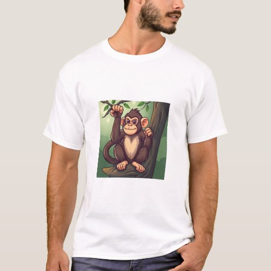 「かわいいサルTシャツ – 愛らしいジャングル動物デシ Tシャツ (正面)