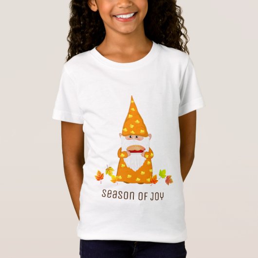 かわいいサンクスギビングのノームと落ち葉のTシャツ Tシャツ (正面)
