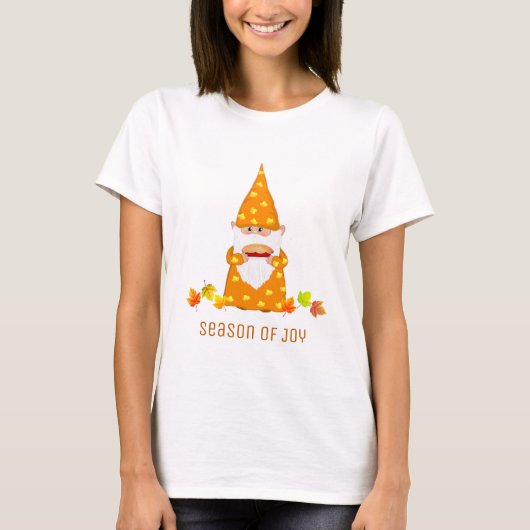 かわいいサンクスギビングのノームと落ち葉のTシャツ Tシャツ (正面)