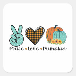 かわいいサンクスギビングステッカー "Peace, Love, Pumpkin" スクエアシール