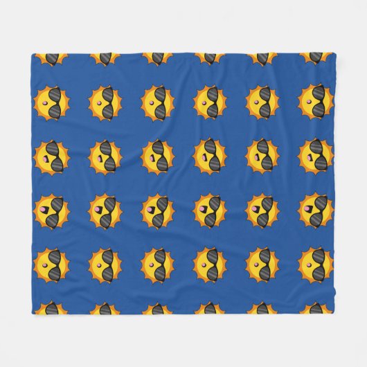 かわいいサングラスハッピーエモジ顔 フリースブランケット (正面(横))