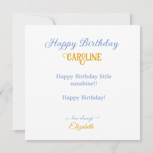 かわいいサンシャインをテーマにした飾お誕生日ケーキ カード (裏面)