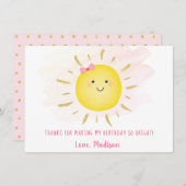 かわいいサンシャインピンク&金ゴールド誕生日ありがとう サンキューカード (正面/裏面)