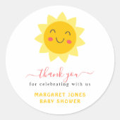 かわいいサンシャインベビーシャワーありがとうステッカー ラウンドシール (正面)