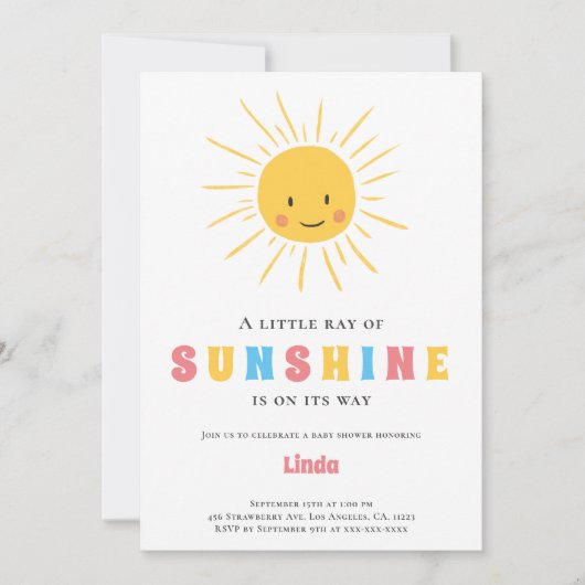 かわいいサンシャインベビーシャワー 招待状 (正面)
