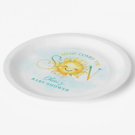 かわいいサンシャイン来ここの息子の赤ちゃんシャワー ペーパープレート (アングル)
