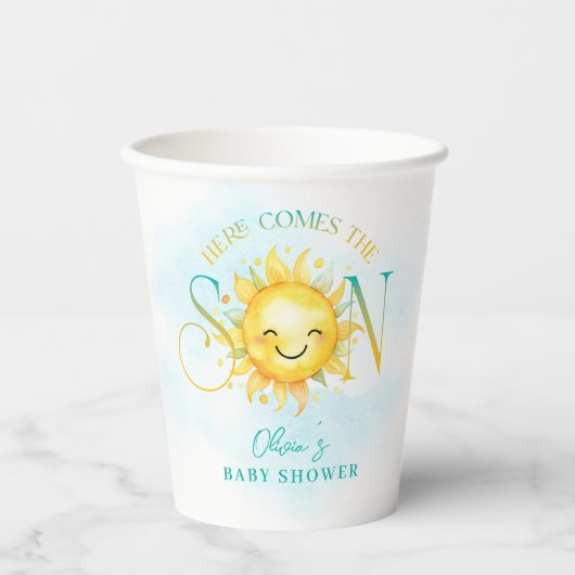 かわいいサンシャイン来ここの息子の赤ちゃんシャワー 紙コップ (正面)