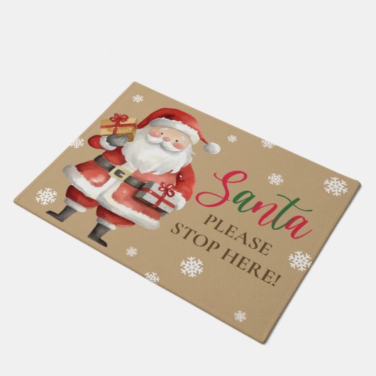 かわいいサンタお願いストップここクリスマススノーフレーク ドアマット (アングル)