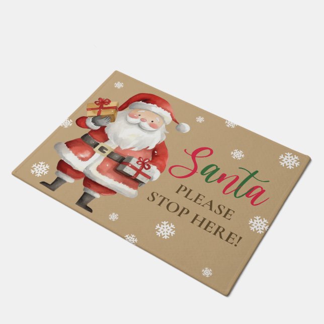 かわいいサンタお願いストップここクリスマススノーフレーク ドアマット (アングル)