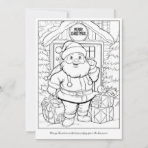 かわいいサンタが家族の家でアートをカラーリングするクリスマス