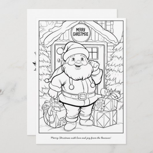 かわいいサンタが家族の家にいるアート塗り絵 クリスマス (正面/裏面)