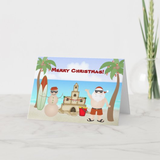 かわいいサンタでビーチパラダイスメリークリスマス シーズンカード (正面)