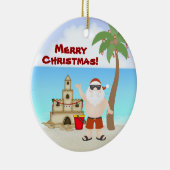 かわいいサンタでビーチメリークリスマスホリデー セラミックオーナメント (右)