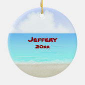 かわいいサンタでビーチメリークリスマスホリデー セラミックオーナメント (裏面)