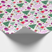 かわいいサンタとクリスマスツリーの水彩パターン ラッピングペーパー (角)