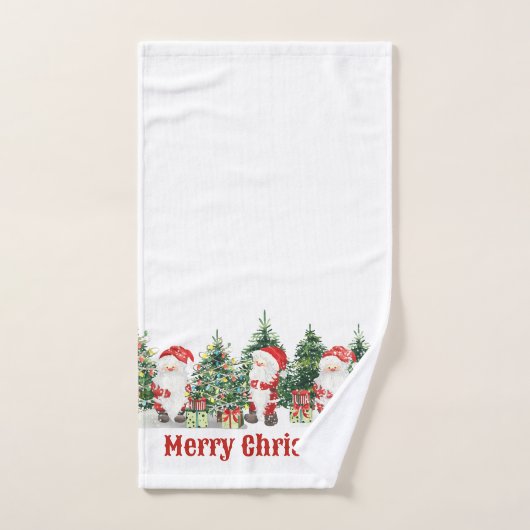 かわいいサンタとクリスマスツリーの水彩 バスタオルセット (ハンドタオル)