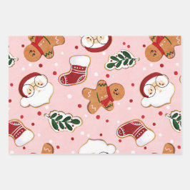かわいいサンタとクリスマスパターンのペーパー ラッピングペーパーシート
