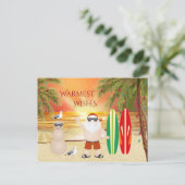 かわいいサンタとサーフボードビーチサーフィンクリスマス シーズンポストカード (スタンド正面)