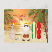 かわいいサンタとサーフボードビーチサーフィンクリスマス シーズンポストカード (正面)