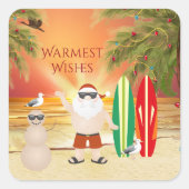 かわいいサンタとサーフボードビーチサーフィンクリスマス スクエアシール (正面)