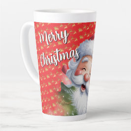 かわいいサンタとタイポグラフィ カフェラテマグ