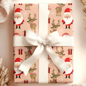 かわいいサンタとトナカイと雪だるまのクリスマス ラッピングペーパー