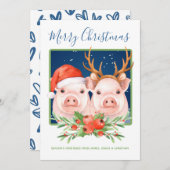 かわいいサンタとトナカイのクリスマスピッグカップル シーズンカード (正面/裏面)