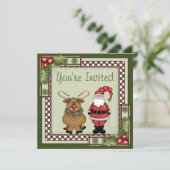 かわいいサンタとトナカイのクリスマスホリデーパーティー 招待状 (スタンド正面)