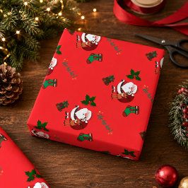 かわいいサンタとトナカイのクリスマス包装紙 ラッピングペーパー