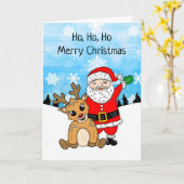 かわいいサンタとトナカイのクリスマス カード (黄色い花)