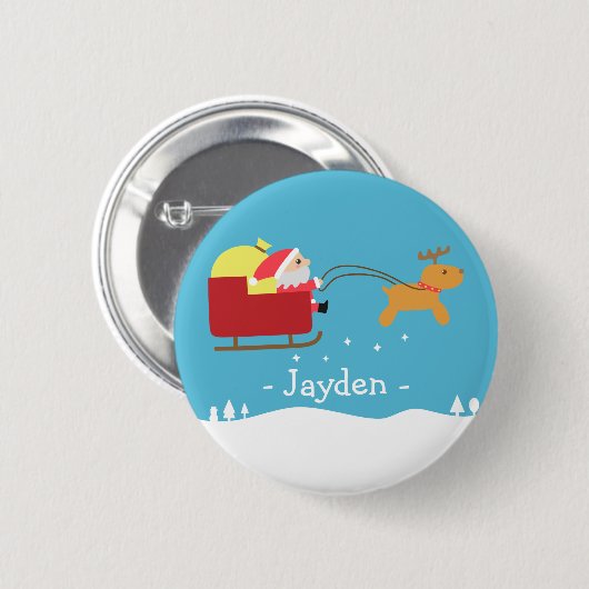 かわいいサンタとトナカイのクリスマス 缶バッジ (正面&裏面)