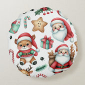 かわいいサンタとトナカイのパーソナライズされたクリスマス ラウンドクッション (裏面)