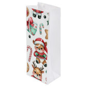 かわいいサンタとトナカイのパーソナライズされたクリスマス ワインギフトバッグ (裏面アングル)