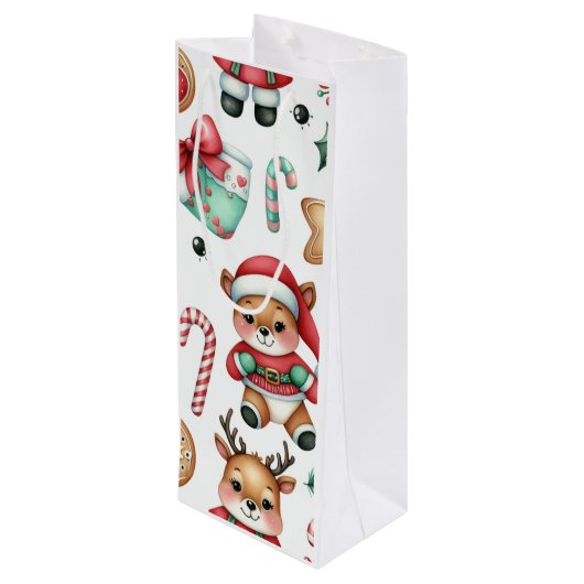 かわいいサンタとトナカイのパーソナライズされたクリスマス ワインギフトバッグ (裏面アングル)