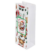 かわいいサンタとトナカイのパーソナライズされたクリスマス ワインギフトバッグ (正面アングル)