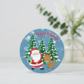 かわいいサンタとトナカイのラウンドクリスマスフラットカード シーズンカード (スタンド正面)