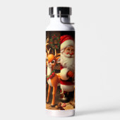 かわいいサンタとトナカイ ウォーターボトル (左面)