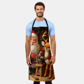 かわいいサンタとトナカイ エプロン (着用した状態)