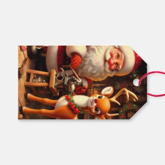 かわいいサンタとトナカイ ギフトタグ (正面(横))
