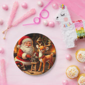 かわいいサンタとトナカイ ペーパープレート (パーティー)