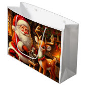 かわいいサンタとトナカイ ラージペーパーバッグ (正面アングル)