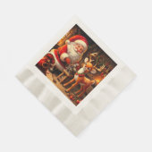 かわいいサンタとトナカイ 縁ありランチョンナプキン (角)