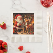 かわいいサンタとトナカイ 縁ありランチョンナプキン (インサイチュ)