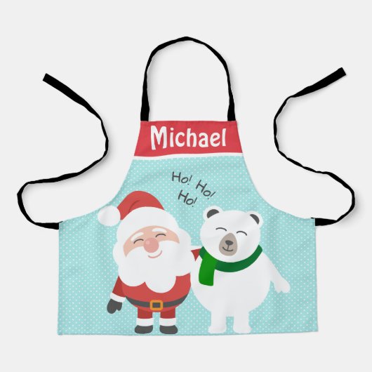 かわいいサンタとホッキョクグマパーソナライズされたの子ども エプロン (正面)