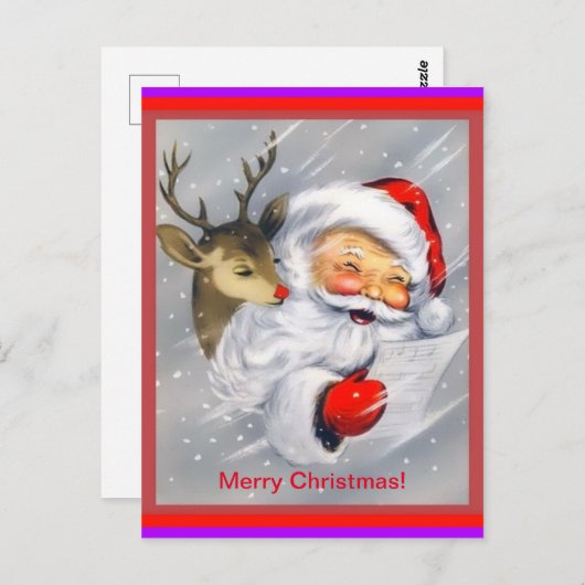 かわいいサンタとルドルフの陽気なクリスマス ポストカード (正面/裏面)