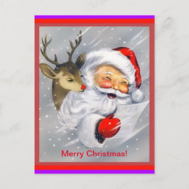 かわいいサンタとルドルフの陽気なクリスマス ポストカード