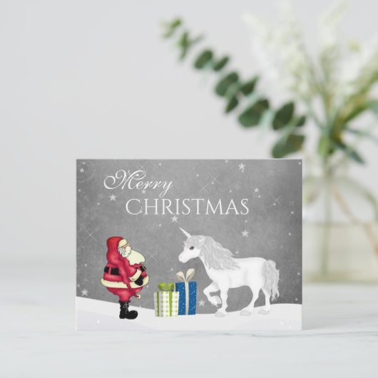かわいいサンタと一角獣メリークリスマス ポストカード (スタンド正面)