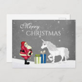 かわいいサンタと一角獣メリークリスマス ポストカード (正面/裏面)