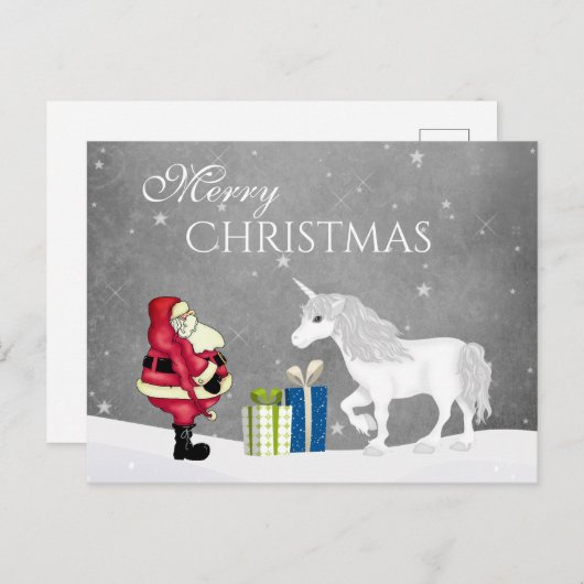 かわいいサンタと一角獣メリークリスマス ポストカード (正面/裏面)
