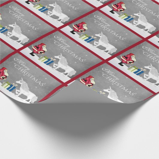かわいいサンタと一角獣メリークリスマス ラッピングペーパー (角)